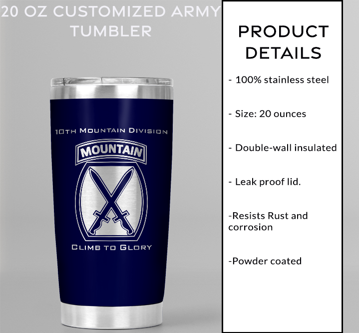 20oz, US Army, 10th Mountain Division Tumbler