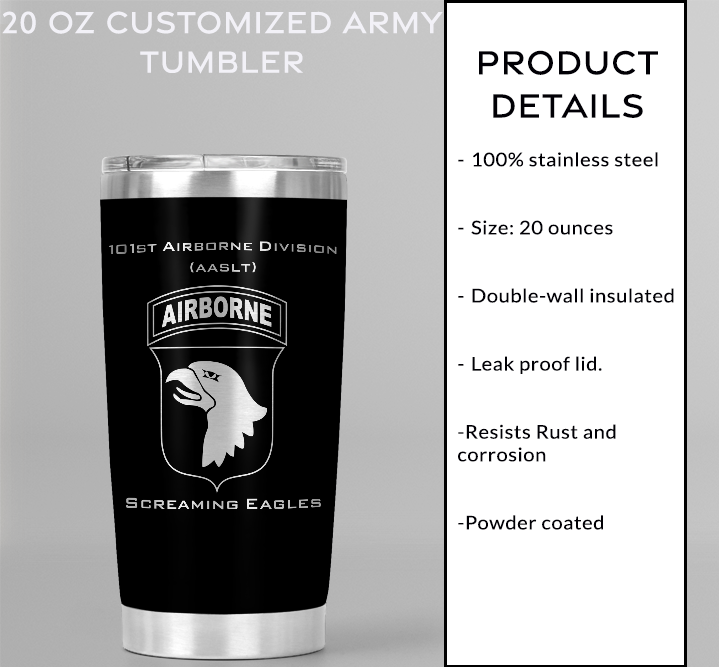 20oz, US Army, 101stAirborne Division Tumbler