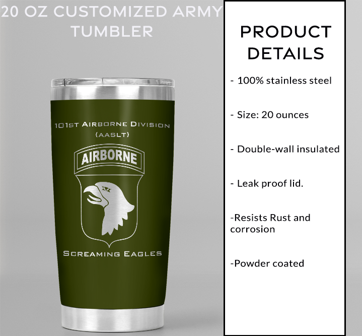 20oz, US Army, 101stAirborne Division Tumbler