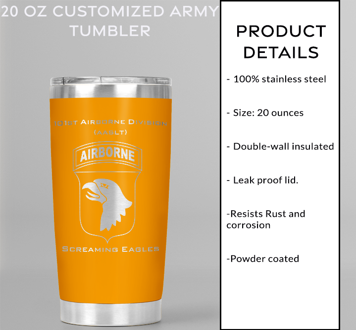 20oz, US Army, 101stAirborne Division Tumbler