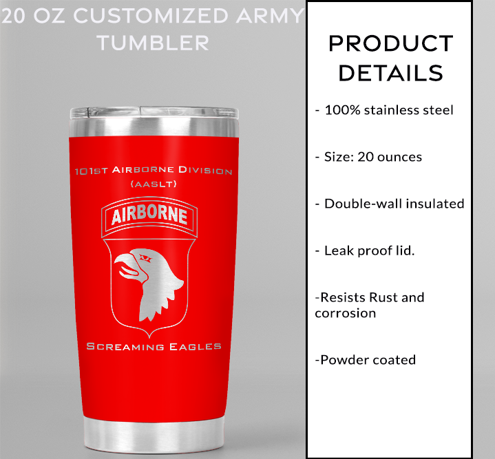 20oz, US Army, 101stAirborne Division Tumbler