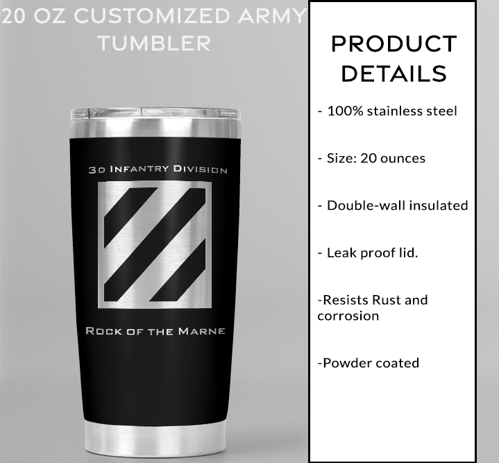 20oz, US Army, 3d Infantry Division Tumbler