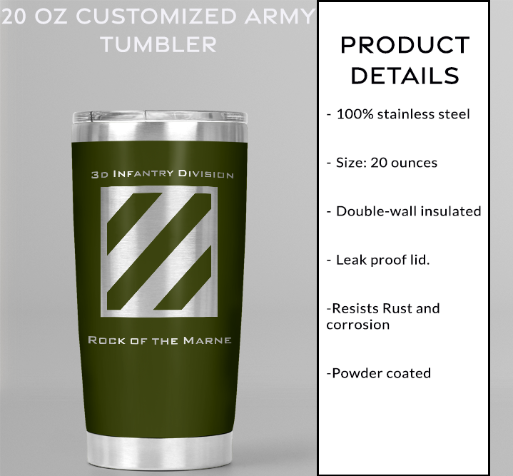 20oz, US Army, 3d Infantry Division Tumbler
