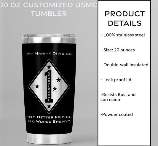 US Marine Corps 1st Division Customizable Tumbler
